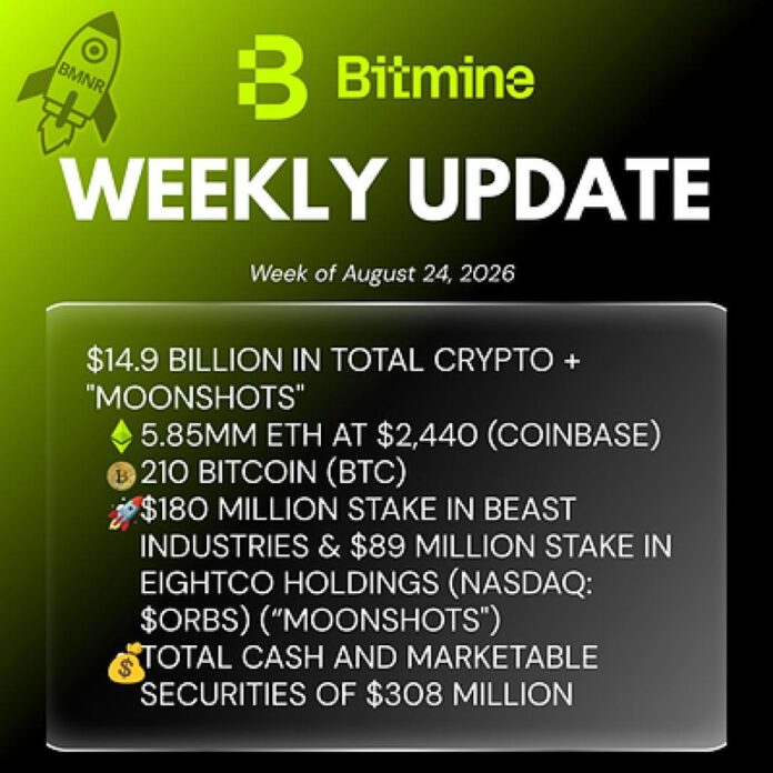 Bitmine Immersion Technologies (BMNR) Announces ETH Holdings Reach 5.85 Million Tokens, and Total Crypto and Total Cash Holdings of .9 Billion